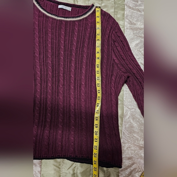 Christopher & Banks Sweater Size Medium Burgundy Cable Knit Christmas Women's - Picture 6 of 8